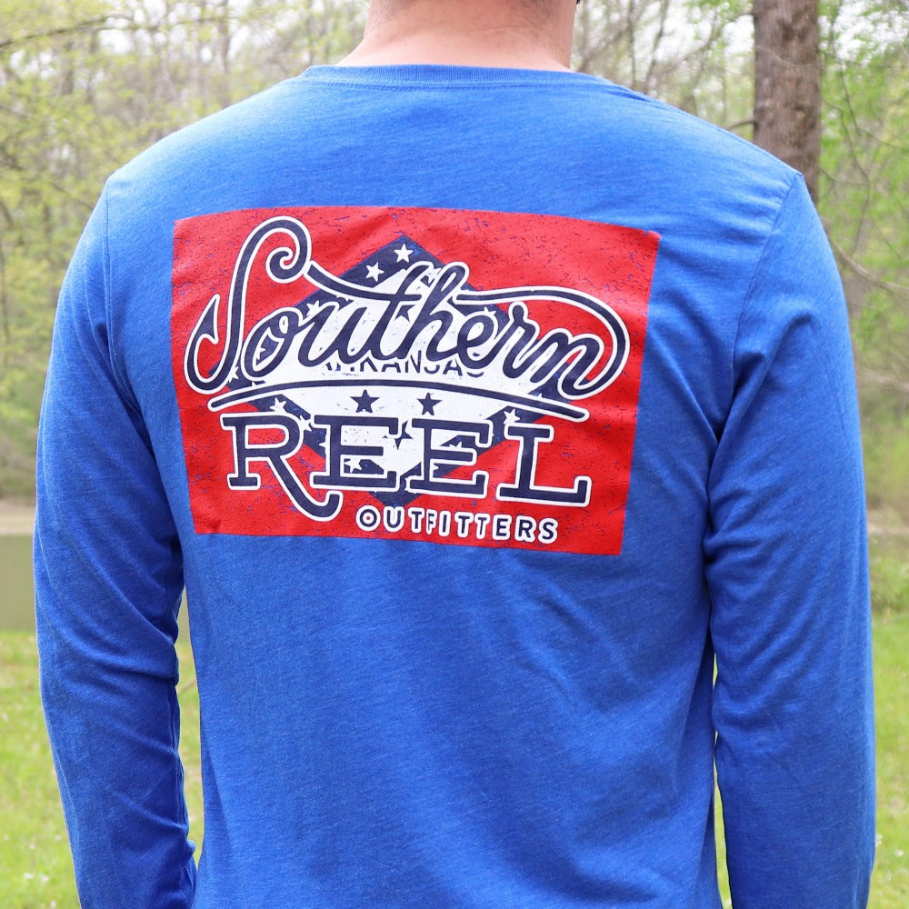 Southern Reel Outfitters Logo LS T-Shirt On Arkansas Flag