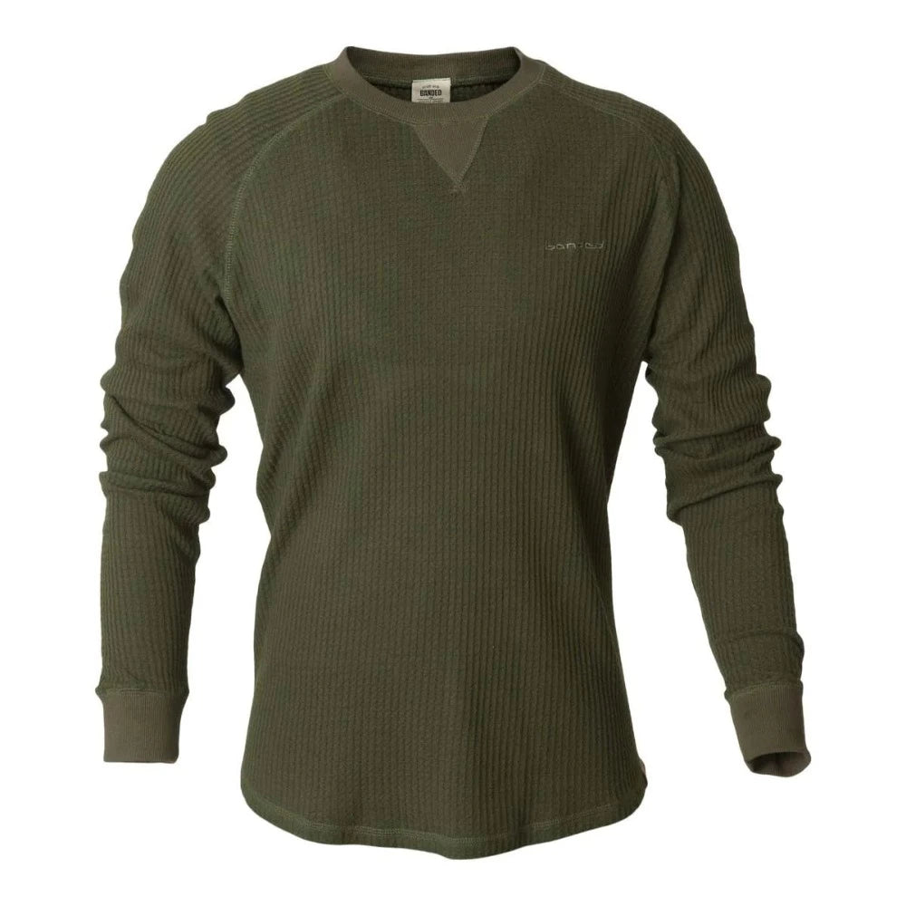 Banded Grey Cliff Waffle Long-Sleeve Top Dark Olive