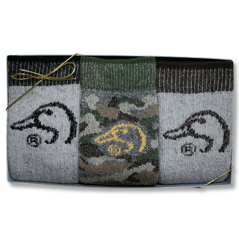 Ducks Unlimited Men's Merino Wool Blend Boot Socks Gift Box - Gray and Camo and Olive