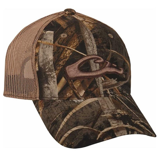 Drake Waterfowl Six Panel Camo Mesh Back Raised Logo Hat - Southern Reel Outfitters