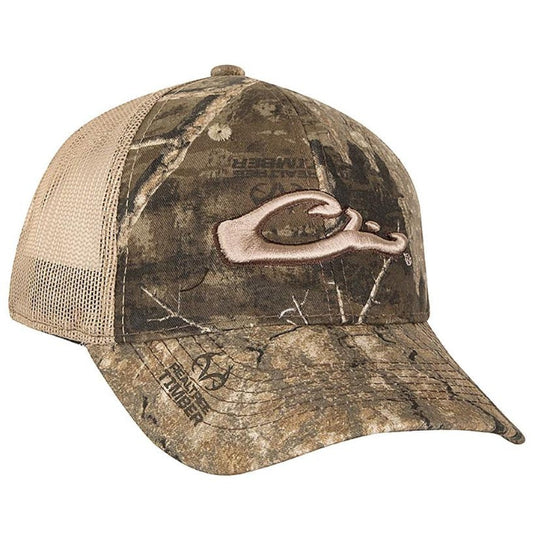 Drake Waterfowl Six Panel Camo Mesh Back Raised Logo Hat - Southern Reel Outfitters